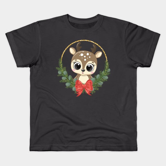 Cute reindeer for new year and christmas Kids T-Shirt by kameleon